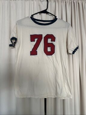John Galt White Ringer Tee Red 76 Graphic Made in Italy 100% Cotton XS/S